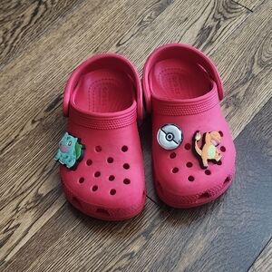 Kids Red Crocs With Pokemon Jibbitz Todler Size 8